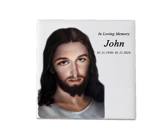 Personalized Ceramic Memorial Tile: Catholic Headstone Plaque