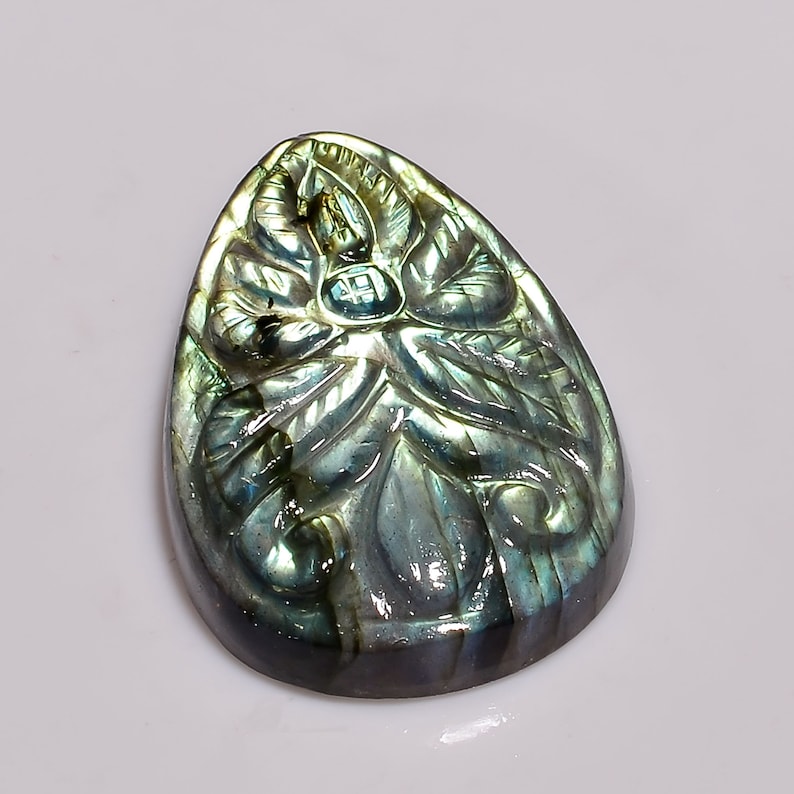 35X23X7 mm N-534 Superb A-One Quality 100/% Natural Labradorite Pear Shape Carved Loose Gemstone For Making Jewelry 45 Ct