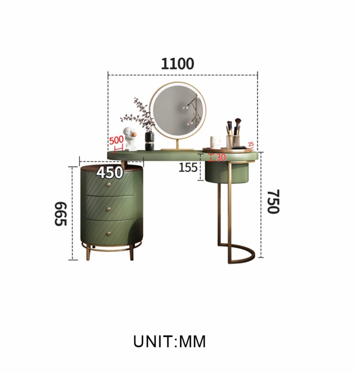 green emerald velvet dress Richmond Ridged Vanity Table, Matte Sage Green main image 1
