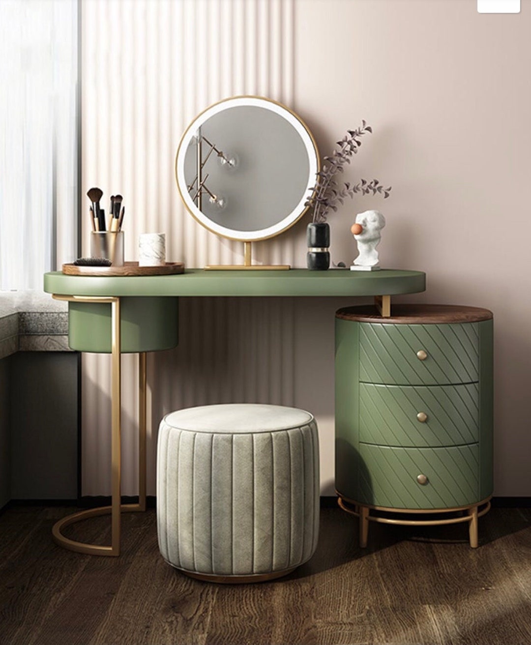 emerald green dressing table Dressing Table with Mirror and Stool FEDRY LED Emerald Green