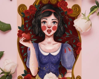 Printed illustration of Snow White on A4 paper