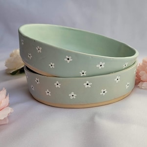 Handmade ceramic soup plate with heart or flower patterns
