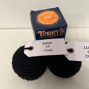 Hand Crochet lump of coal cover: Chocolate Orange/Bath Bomb - Novelty / Joke Gift