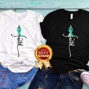 Cervical Cancer Shirt, Cervical Cancer Faith T Shirt Tank Top Kid T-Shirt Sweatshirt Hoodie, Cancer Awareness Shirt, White Teal Ribbon Shirt