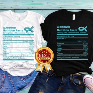 Ovarian Cancer Shirt, Ovarian Cancer Nutrition Facts T Shirt Tank Top Kid T-Shirt Sweatshirt Hoodie, Teal Ribbon TShirt