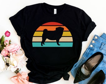 Pug Shirt, Retro 70's Pug Dog T Shirt Tank Tops T-shirt Sweatshirt