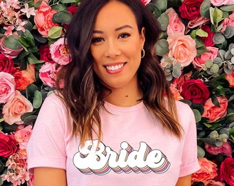 Bride Shirt, Bachelorette Bride to be Shirt, Unique Bride Shirt, Bride TShirt, Vintage Retro Rainbow Bride T Shirt,Weddings Gifts & Mementos