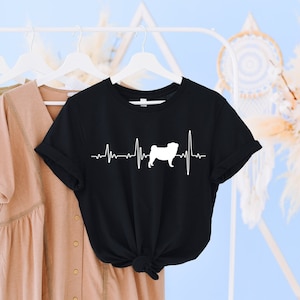 Pug Love Heartbeats T Shirt, Pug Shirt, Pug Mama, Pug Gift Tee, Pug Life, Pug Lover, Pug T-Shirt, Women Men Pug Dog Outfits, Cute Pug Tees
