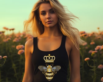 Queen Bee Tank Top, Women Bee Racerback Tank Top, Bee Lovers Tank Top, Boss Woman, Bee Gift for Women Girls, Crown Tank Top, Honey Bee Tanks