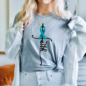 Women Ovarian Cancer Shirt © Ovarian Cancer Awareness Faith ( T Shirt Tank Top Sweatshirt Hoodie ) Family Cancer Shirt, Cancer Support Shirt