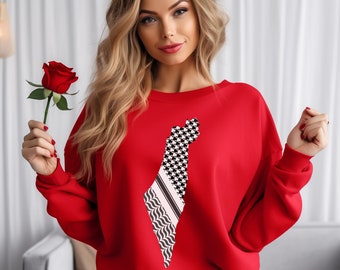 Palestine Sweatshirt, Free Palestine Sweatshirt, Palestine Flag Map Crewneck Sweatshirt Palestinian Sweatshirt, Palestinian Koffiya kuffiyeh