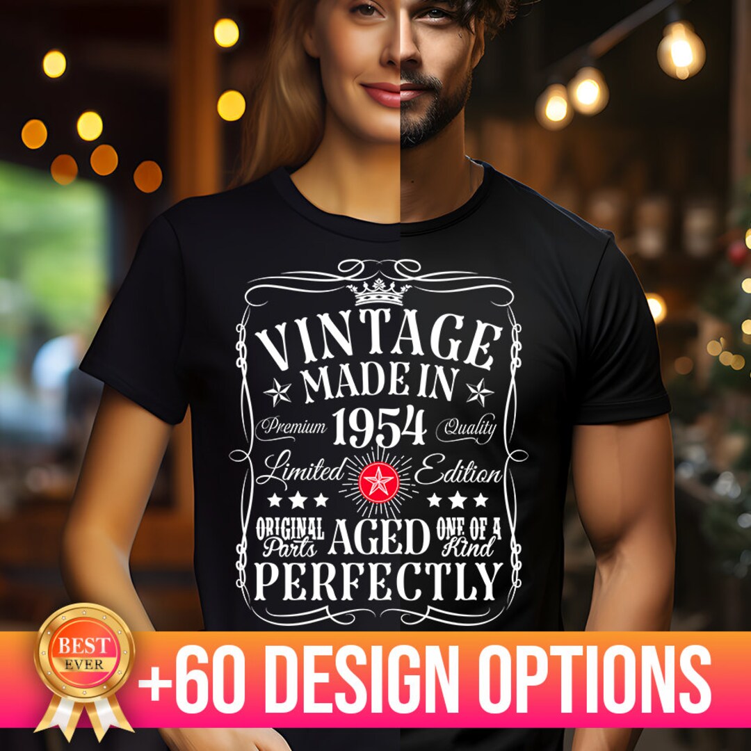 71st Birthday Shirt For Him - Vintage Stars 'Aged To Perfection' Design - Customizable Year & Color