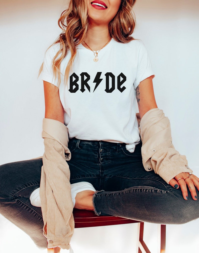 Rock and Roll Bride Shirts ACDC Bride to Be Shirt Bridal Shower Engagement Shirt Rock On Bride Or Die Gift Bridal Party Bachelorette Party image 1