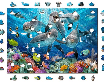 Happy Dolphins Houten puzzels met dubbelzijdige figuren