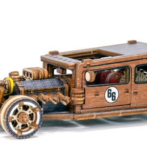 Hot Rod - Colored Wooden Mechanical Model Kit to build Limited Edition by Wooden.City Family Gift 3D Puzzle for Adult