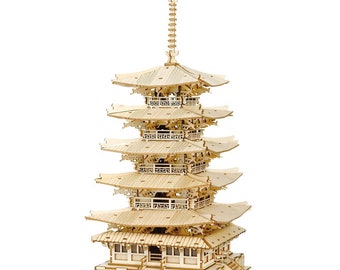 DIY 3D Five-storied Pagoda Wooden Puzzle Game Assembly Constructor Toy Gift for Children Teen Adult