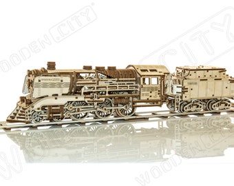 Wooden Express with tender, Train, 3D Wooden Puzzle for Adults and Kids to Build, Locomotive Model Kit, Self assemble puzzle, DIY