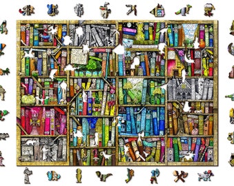 Boekenplank Houten puzzels met dubbelzijdige figuren