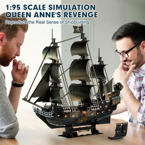 LED 3D Puzzles UPGRADE Queen Anne's Revenge Pirate Ship Model Building Kits Sailboat Jigsaw Puzzles Toy for Adults zdjęcie 6