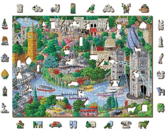 Londen Bezienswaardigheden Houten puzzels met dubbelzijdige figuren