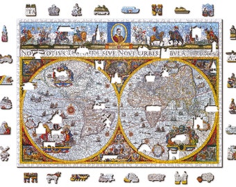 Nova Terrarum Antique Map Wooden puzzles with double-sided figures