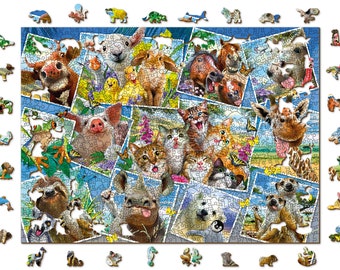 Dierenkaarten Houten puzzels met dubbelzijdige figuren