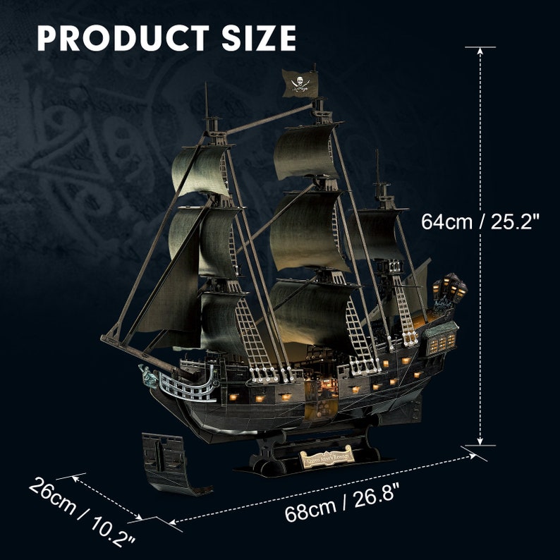 LED 3D Puzzles UPGRADE Queen Anne's Revenge Pirate Ship Model Building Kits Sailboat Jigsaw Puzzles Toy for Adults zdjęcie 9