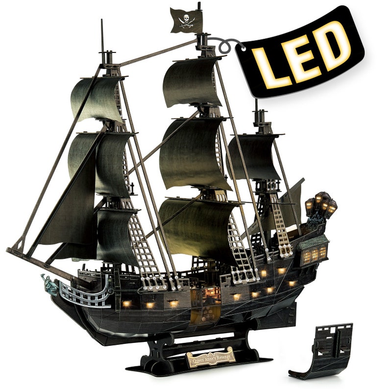 LED 3D Puzzles UPGRADE Queen Anne's Revenge Pirate Ship Model Building Kits Sailboat Jigsaw Puzzles Toy for Adults zdjęcie 1