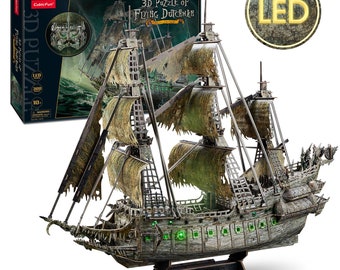 3D Puzzles Green LED Flying Dutchman Pirate Ship Model 360 Pieces Kits Lighting Building Ghost Sailboat Gifts for Adult