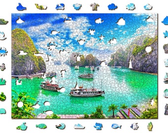 Halong Bay, Vietnam Houten puzzels met dubbelzijdige figuren