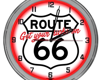 Details about / NIB Route 66 Neon Clock Get Your Kicks On ROUTE 66 RED NEON