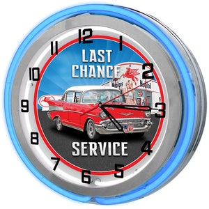 Last Chance Full Service Car Wash Blue 19&quot; Neon Clock, Mechanic Garage Neon Clock, Mechanic Neon Clocks, Body Shop Clock, Hot Rod Shop Signs