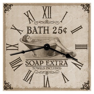 Vintage Bath House Bathroom Clock, Bath House Wall Clock, Vintage Wall Clocks, Wood Themed Clocks, Bathroom Décor, Bathroom Wood Clock