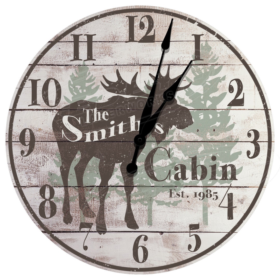 Moose Cabin Clock, Cabin Clock Decor, Customized Cottage Clocks, Cabin