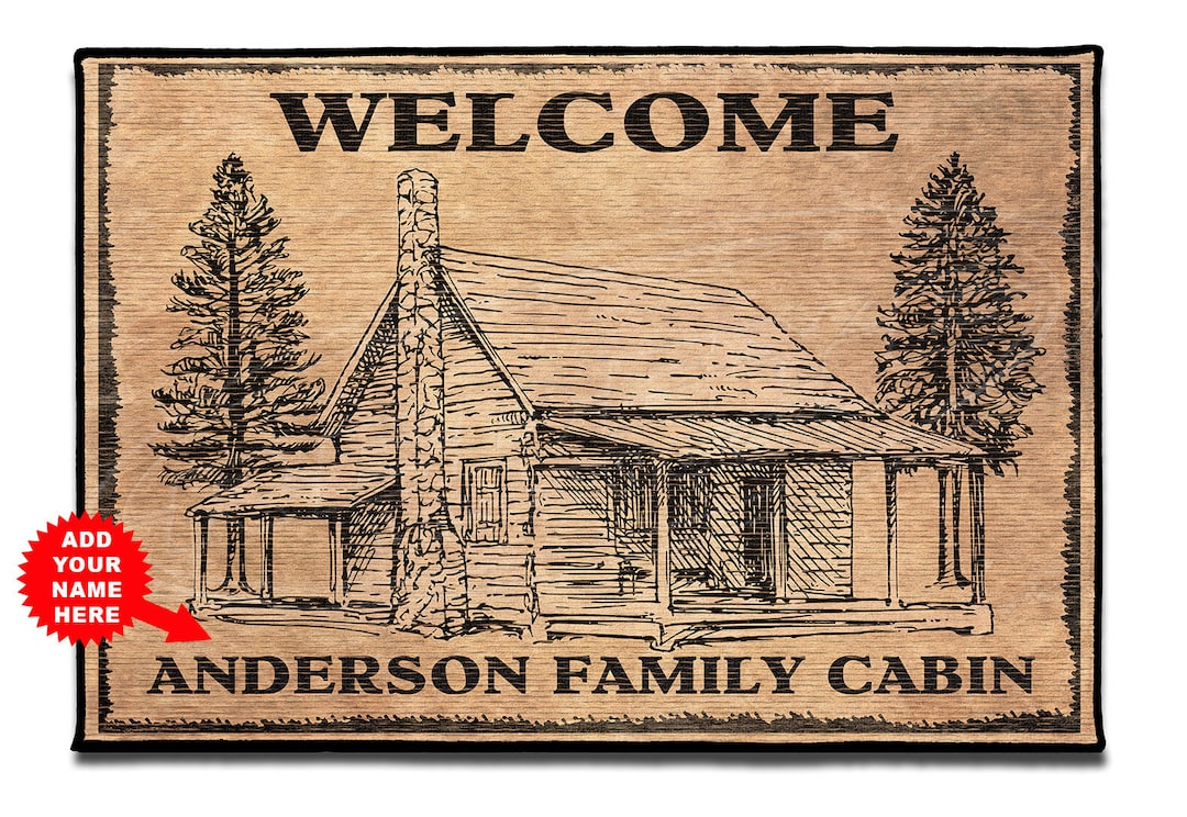 Rustic Cabin Welcome Door Mat, Cottage Porch Mat, Front Door Mat for ...
