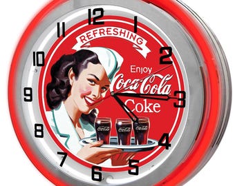Vintage Diner Red Neon Clock: Retro Restaurant Wall Decor (19")