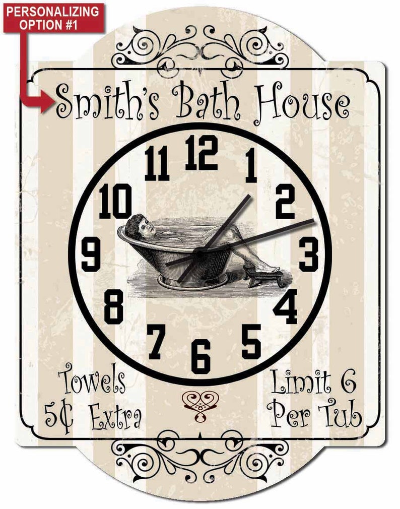 Bathroom Wall Clock Customized Bath House Vintage Clock Etsy