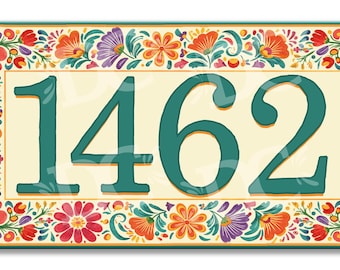 Floral Ceramic House Number Plaque: Hand-Drawn Mexican Tile