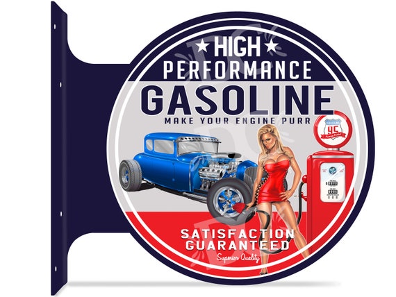 Double Sided Gas Station Garage Sign: Hot Rod Pin up Girls
