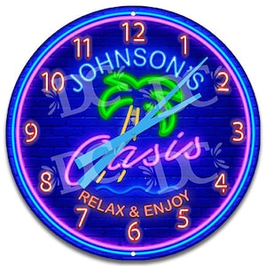 Backyard Oasis Themed Clock, Backyard Paradise Palm Tree Clock, Patio Bar Clock, Tiki Bar Clock, Tiki Bar Bar Clock, Pool Area Clock