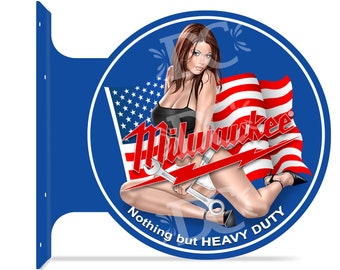 Milwaukee Tools Garage Double Sided Sign, Patriotic Garage Signs, Retro Garage Signs, Workshop Tools Signs, Mechanic Signs