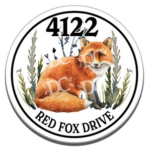 Red Fox Themed Ceramic House Number Circle Tile, Fox Themed Address Door Sign, Wild Fox Themed House Sign