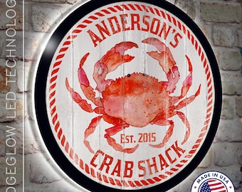 Spersonalizowany znak LED Crab Shack: podświetlana dekoracja z owocami morza