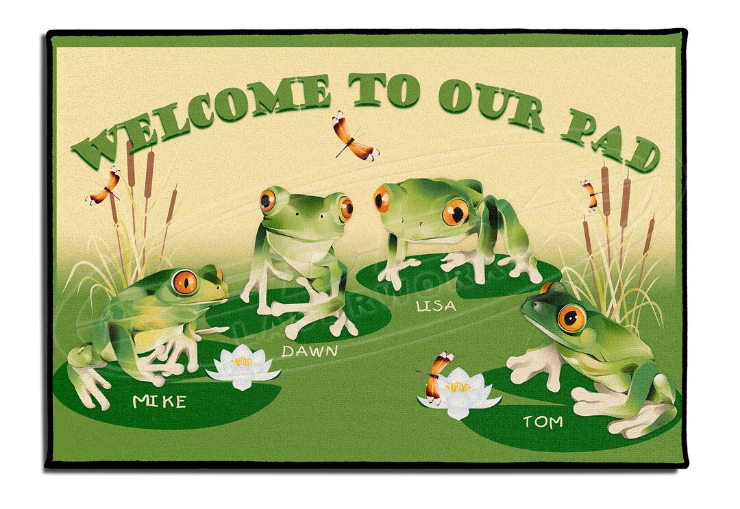 Frogs Font Porch Mat, Frog Family Mat, Customized Family Frogs