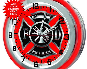 Firefighter 19 Red Neon Customized Sign Clock Fire Station Neon Clocks Firefighter Custom Neon Clocks Firehouse Clocks Etsy Australia