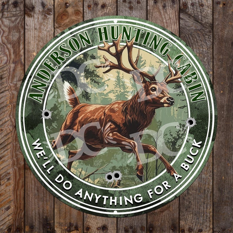 Deer Hunting Aluminum Sign: Beer Drinking Cabin Decor image 2