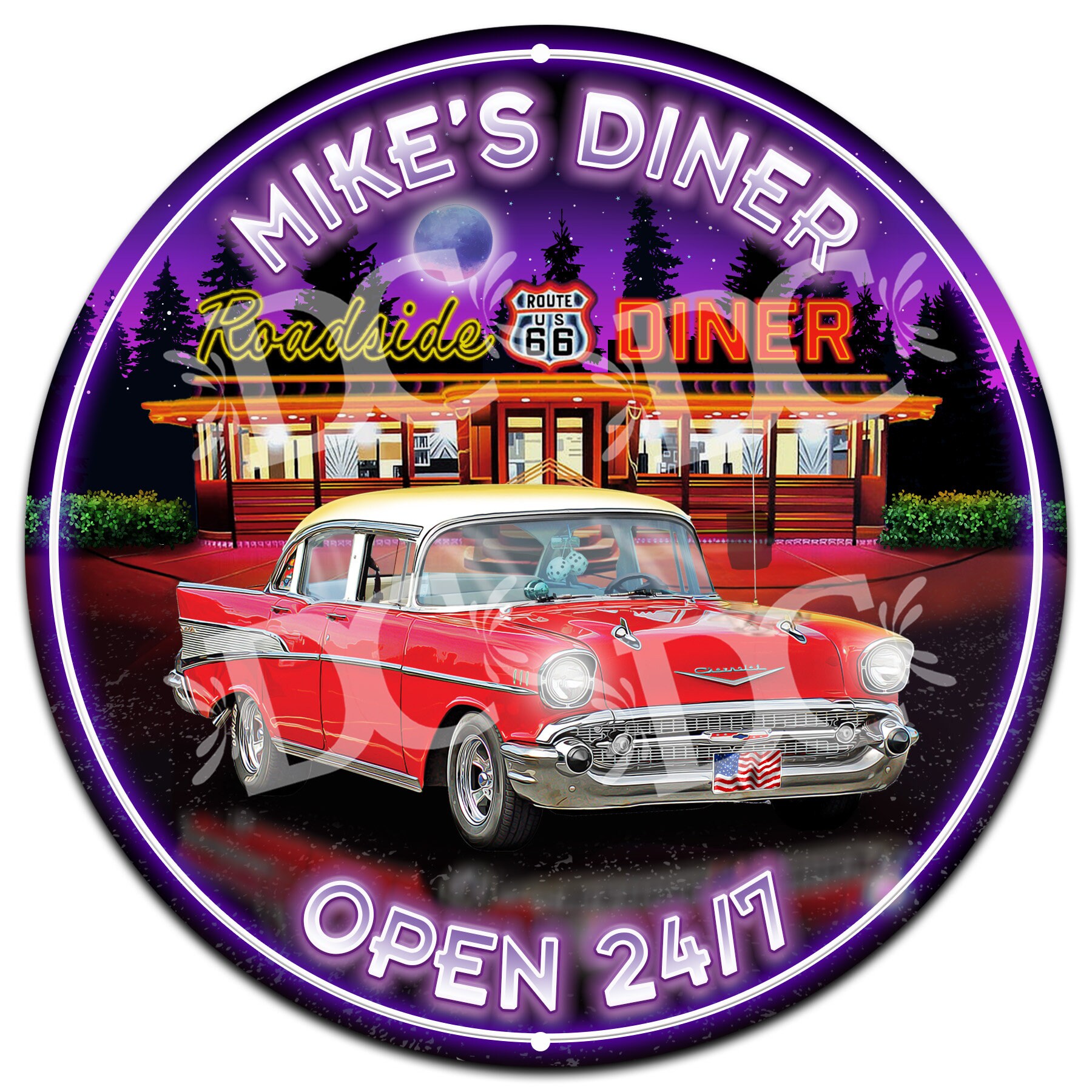 Personalized Roadside Diner Metal Sign: Retro Hot Rod Decor - Etsy