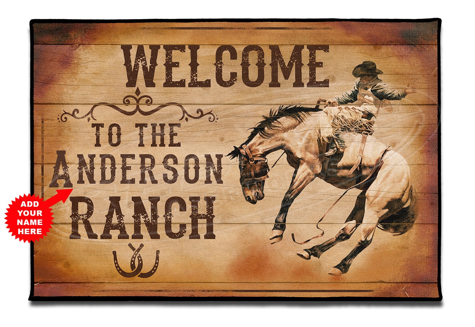 Cowboy Ranch Porch Mat, Ranch Custom Welcome Mat, Horse Ranch Welcome Mat, Rodeo Front Porch Mat, Horse Ranch Welcome Mat