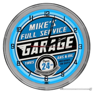 Full Service Garage Customized 16 In Neon Clock, Garage Repair Shop Light Up Sign, Mechanic Garage Clock, Car Dealer Clocks
