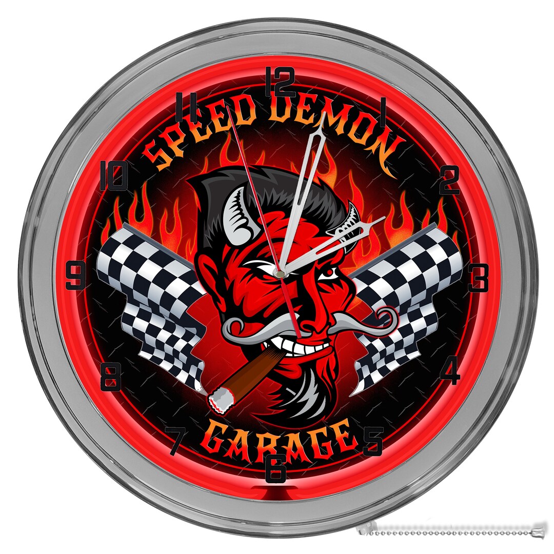 Speed Shop Hot Rod Garage Clock, 16 Neon Garage Clock, Speed Devil